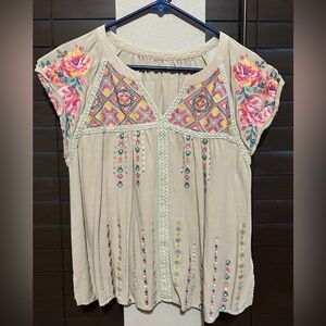 Embroidered Floral Beige Top